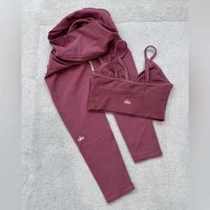 ALO Yoga Women's Rose pink colored Bralette and Legging Set